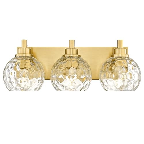 Bathroom Light Fixtures Over Mirror Brushed Gold 3-Light Gold, Hammered Glass