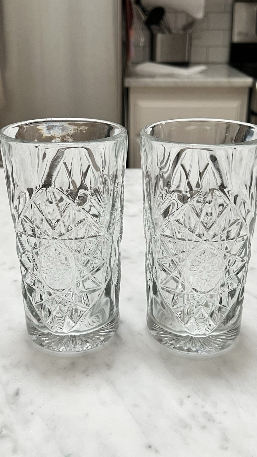Libbey Hobster Set of 2 Crystal Cut Highball Glasses Tumblers Embossed Pattern