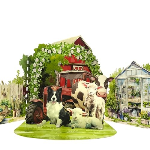 Pop Up Greeting Card Red House, 3D Farm Card for Father Mother Family Friends 