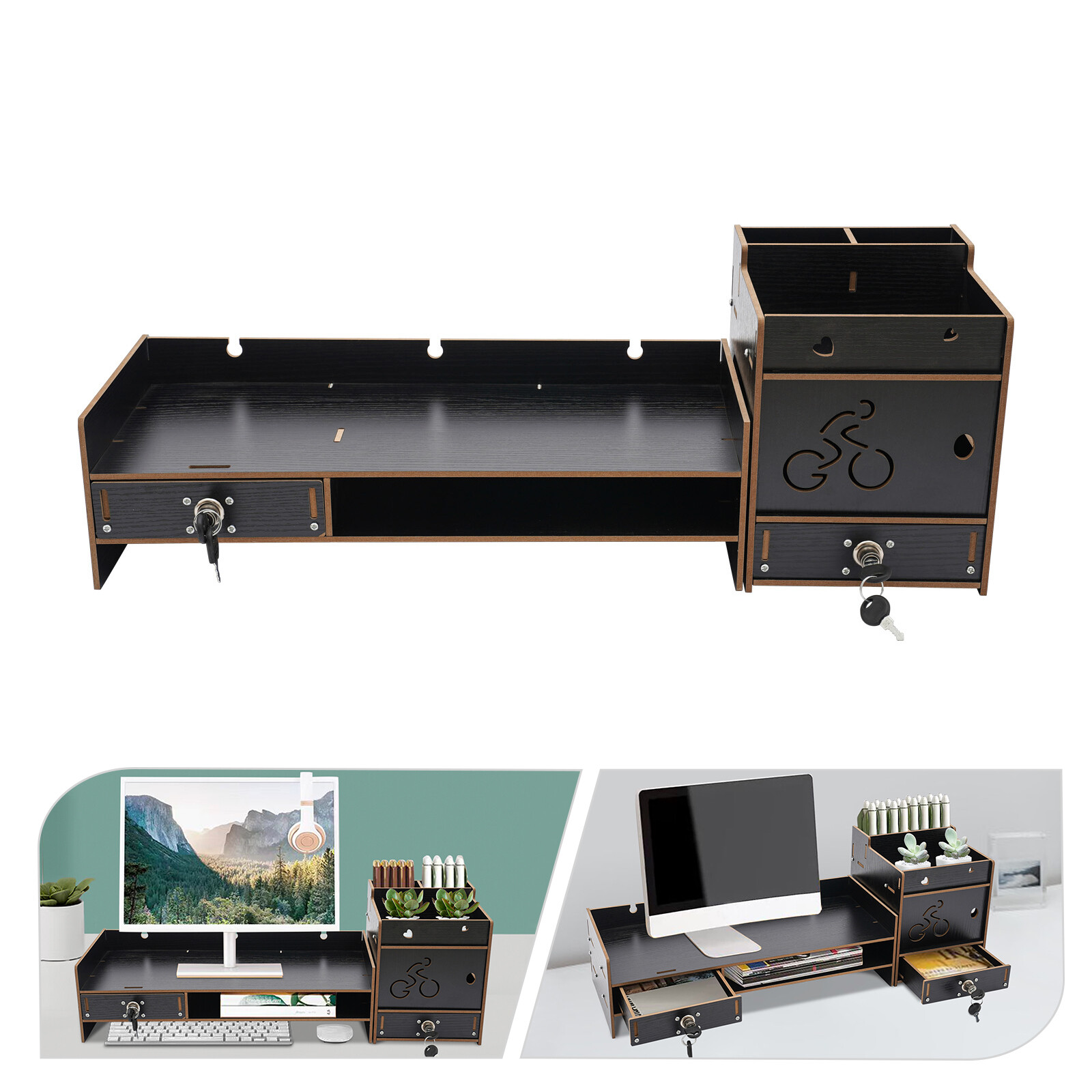 Black Desktop Monitor Stand Computer Monitor Booster Stand Monitor Riser