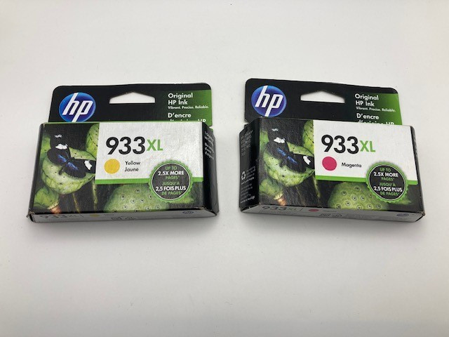 Lot of 2 -HP 933XL Yellow 02/22 and Magenta 11/23 Ink Cartridges