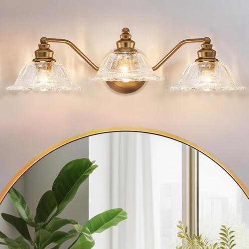  Vintage Bathroom Vanity Light Fixture, 3-Light Bathroom Lighting Fixtures Gold