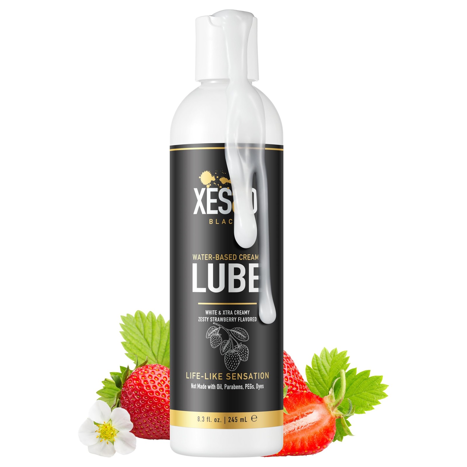 Water Based Creamy Lube, Zesty Strawberry Flavored 8.3 Fl Oz, Thick White Gel...
