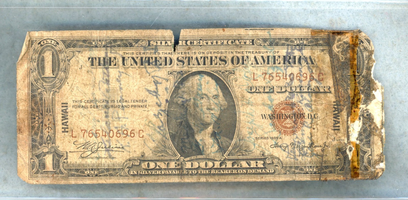 1935 A ~ $1 HAWAII ~ FEDERAL RESERVE NOTE  ~ FAIR/AG ~ "SHORT SNORTER"