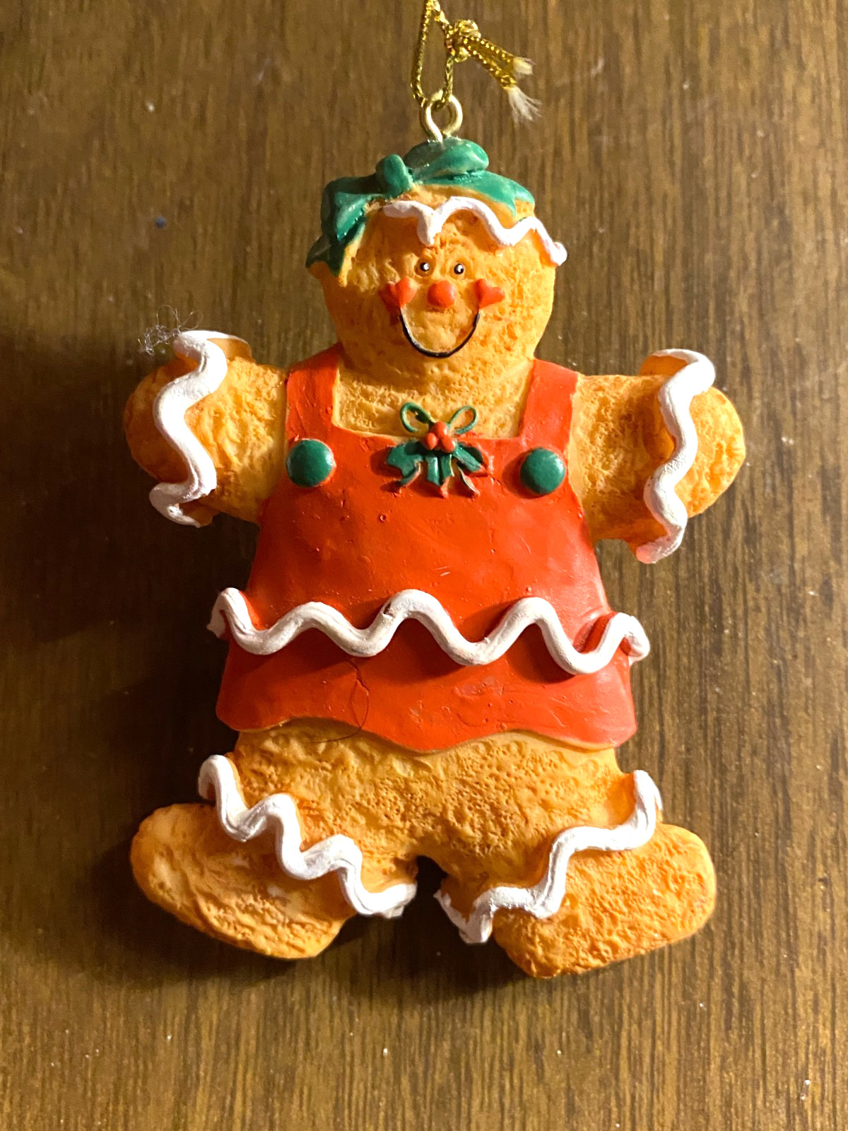 Resin Gingerbread Lady Red Christmas Ornament 3 1/4"