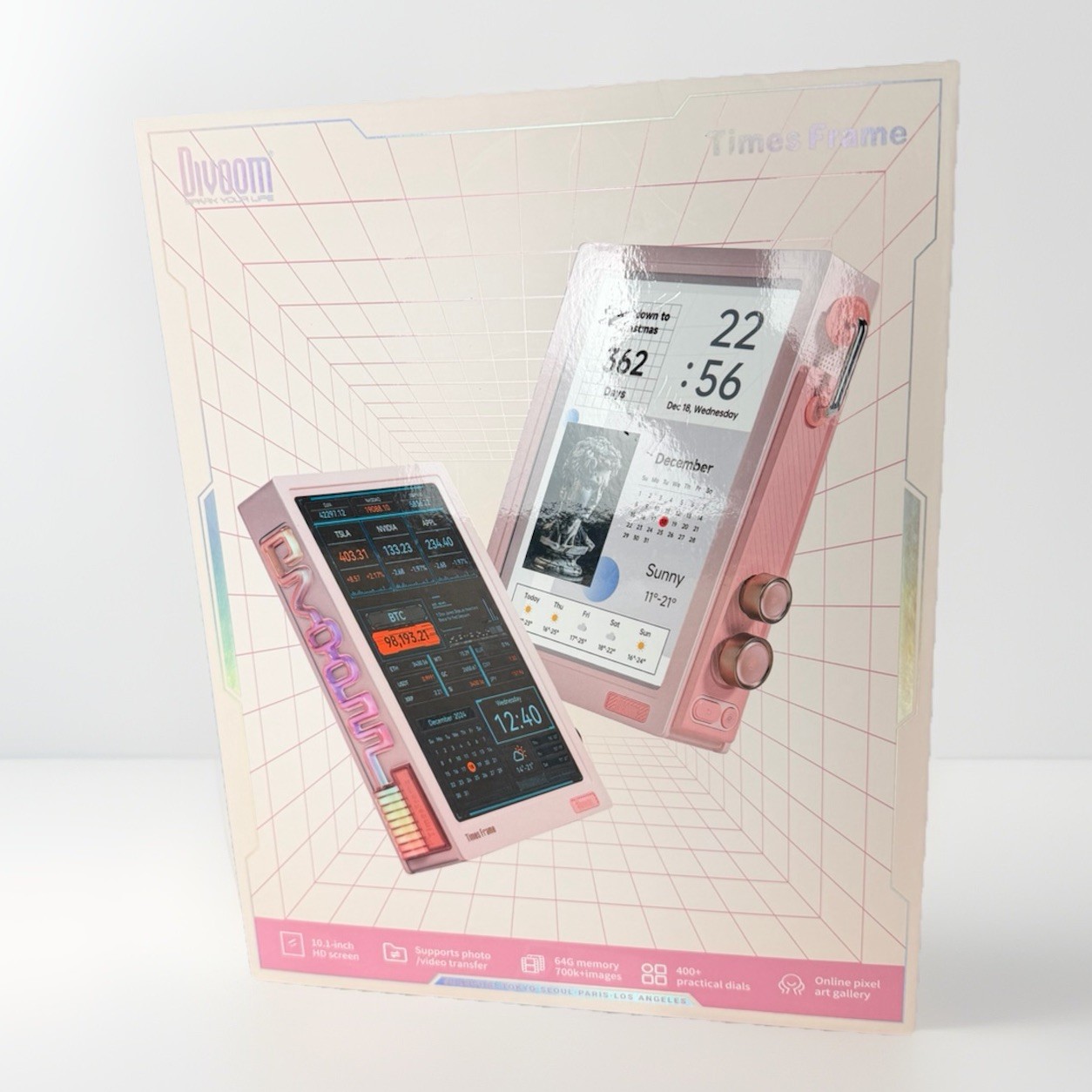 Divoom Times Frame-10.1" Digital Picture Frame Transparent 64GB - Pink - New!
