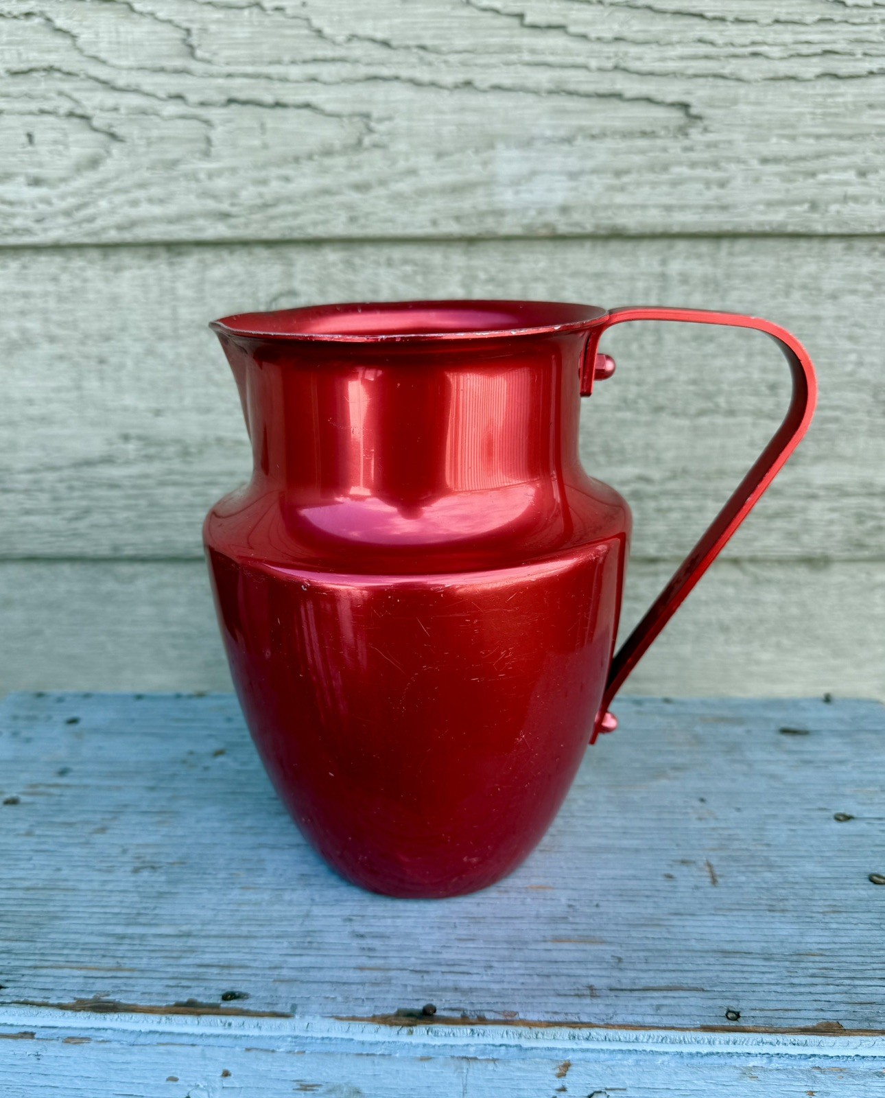 Vintage 1950’s / 1960’s MCM Norben Ware Lightweight Red Aluminum Pitcher 7-1/2”