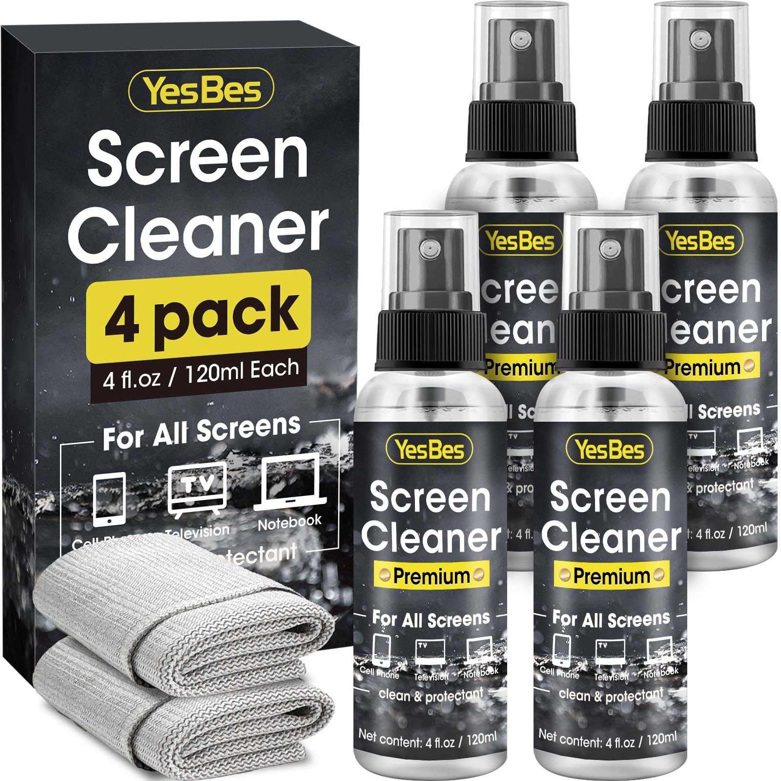 Screen Cleaner Spray 16oz (4oz x 4 Pack) - TV x 4 Pack), 120ml-4P 