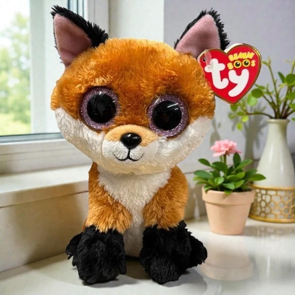 Ty Beanie Boos - "Slick" the Fox Pink Glitter Eyes 6" Plush NWT New