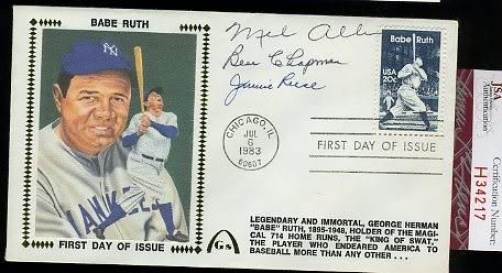 Mel Allen Ben Chapman Jimmie Reese Signed Jsa Certed 1983 Fdc Autograph