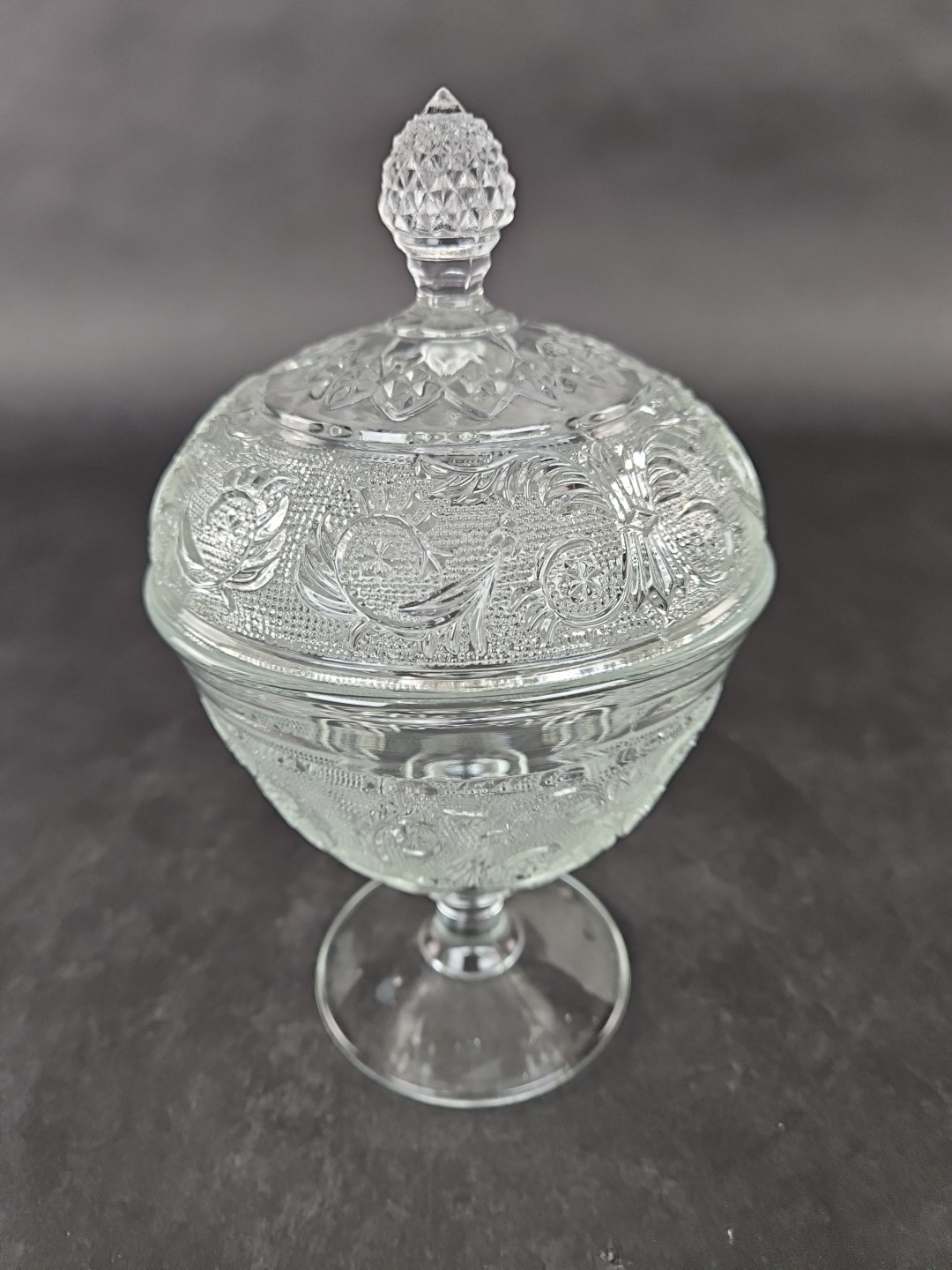 Vtg Duncan Miller Sandwich Glass Covered Candy Dish Pedestal