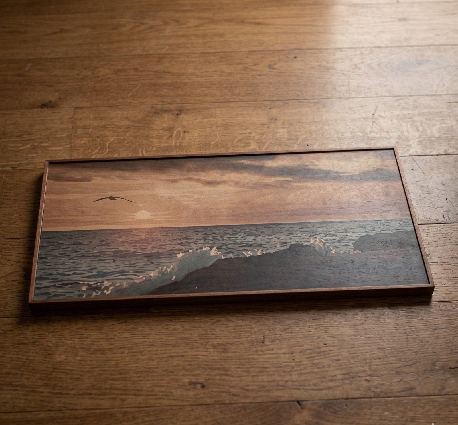 Vintage Mid Century Nautical Ocean Wall Clock Large Beach Scene Framed Wall Art