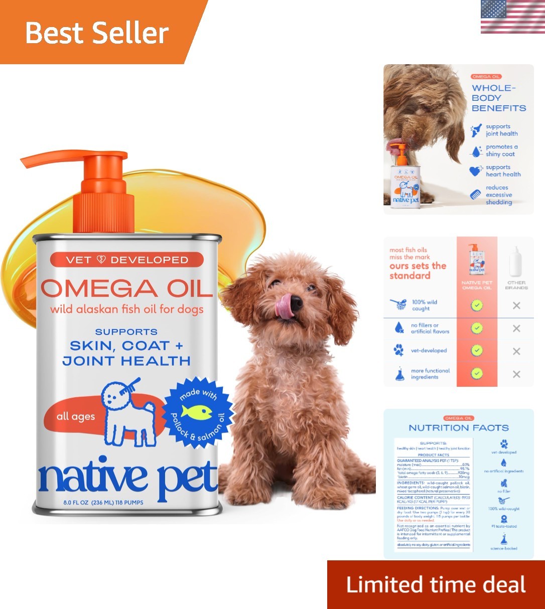 Wild-Caught Salmon Oil Omega 3 Liquid Supplement - Supports Skin & Joint Health