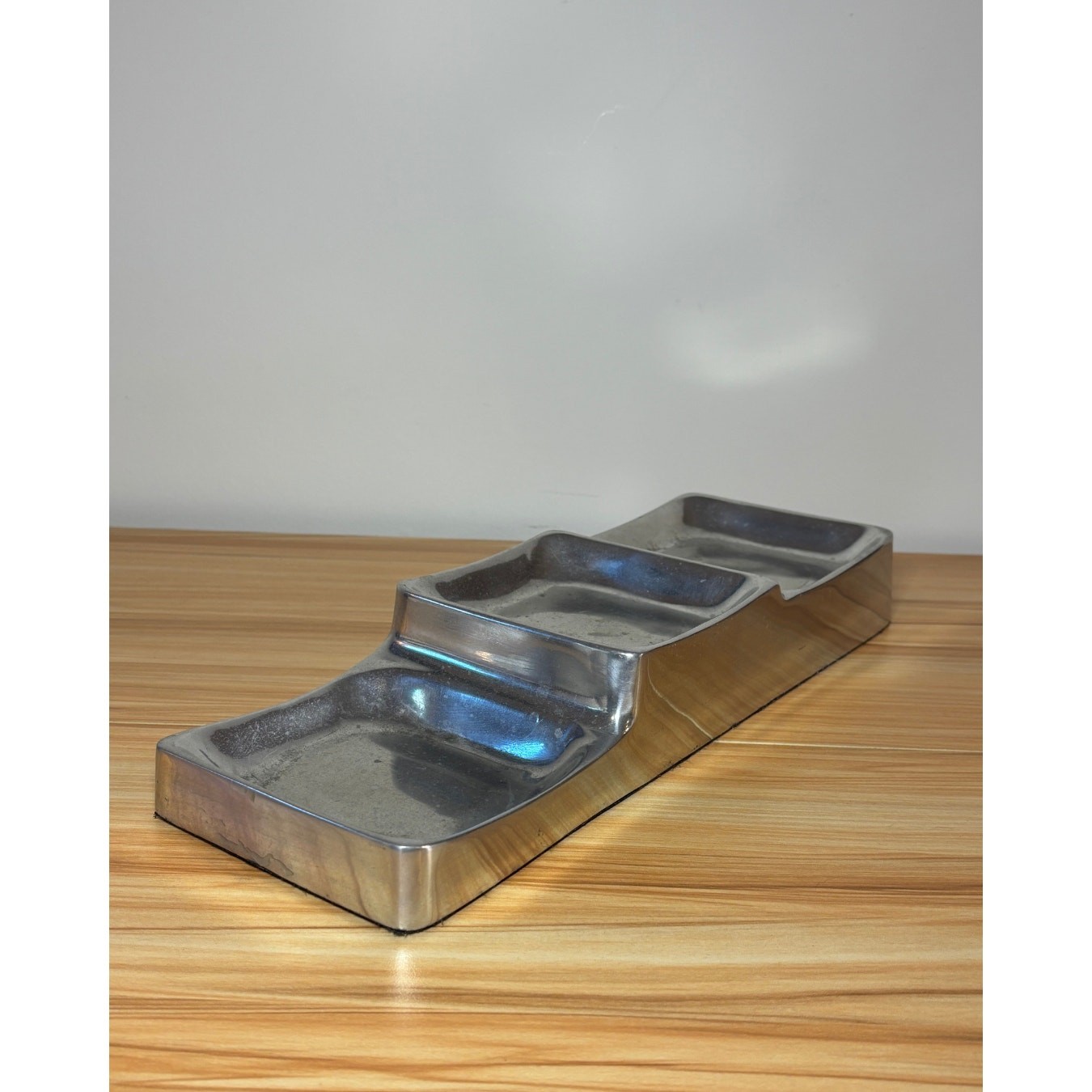 Vintage Polished Pewter 3-Tier Display Tray Square Compartments Rustic Patina