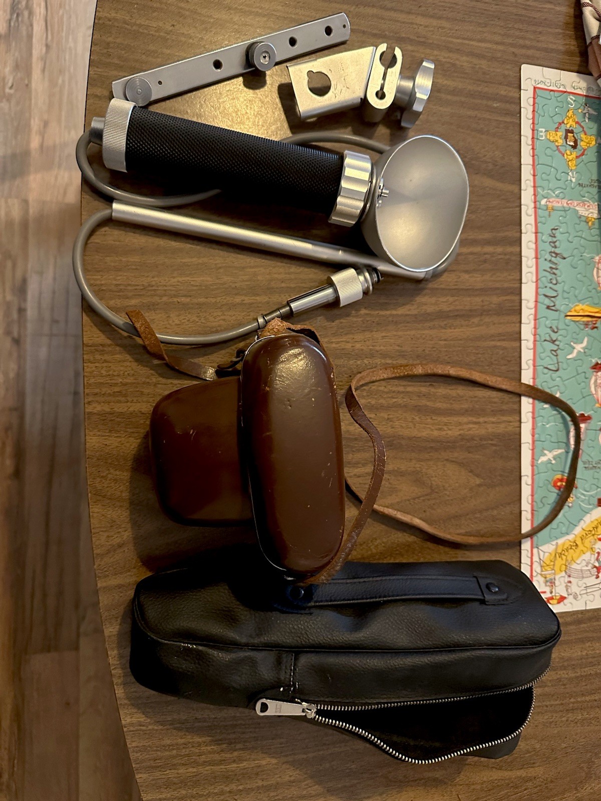 Kodak Vintage Camera Leather Case, Flash, and Brackets