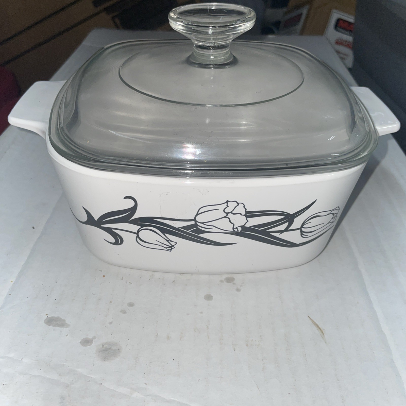 Corning Ware 1 1/2 Qt Lyrics Black Tulips A-1 1/2-B Casserole with Chip Free Lid