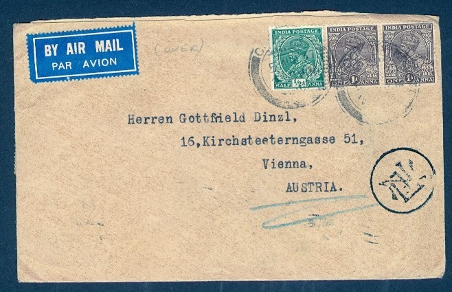 INDIA 1937 KGV COMBO AIR TO AUSTRIA