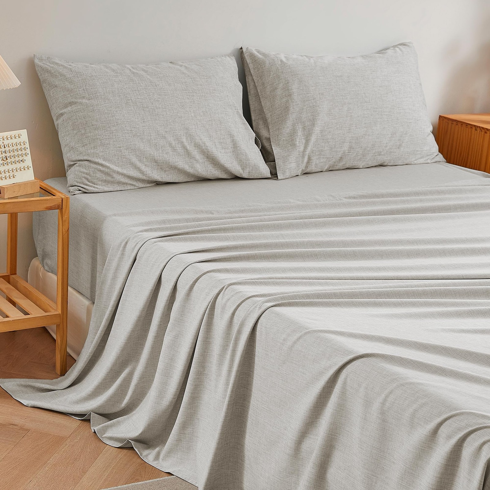 Linen Look Queen Sheets, Cotton Like Soft Cationic Sheets, Luxury Deep Pocket...