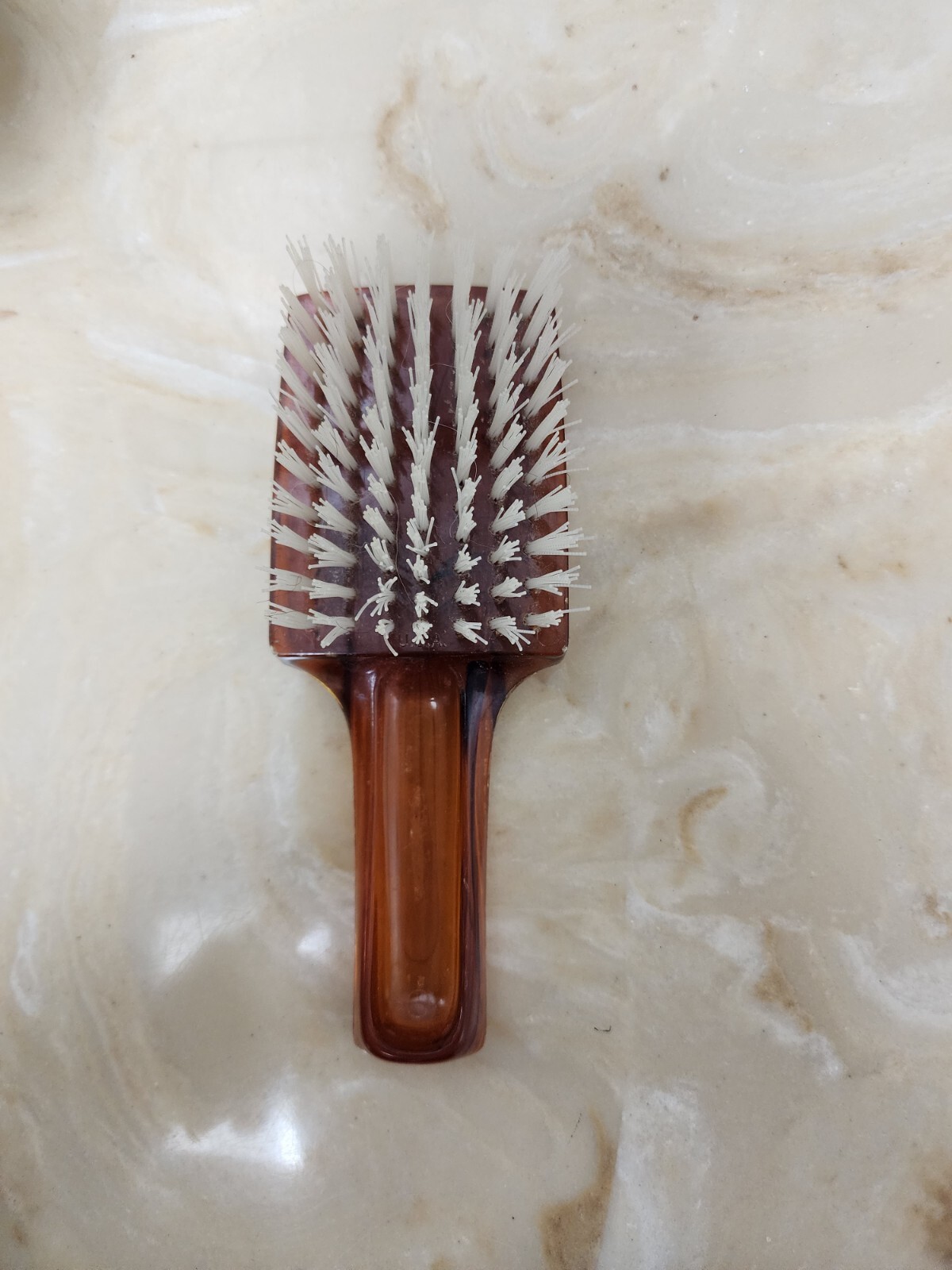 Hair Brush Vintage Nylon Bristle Brown Lucite Made In USA 