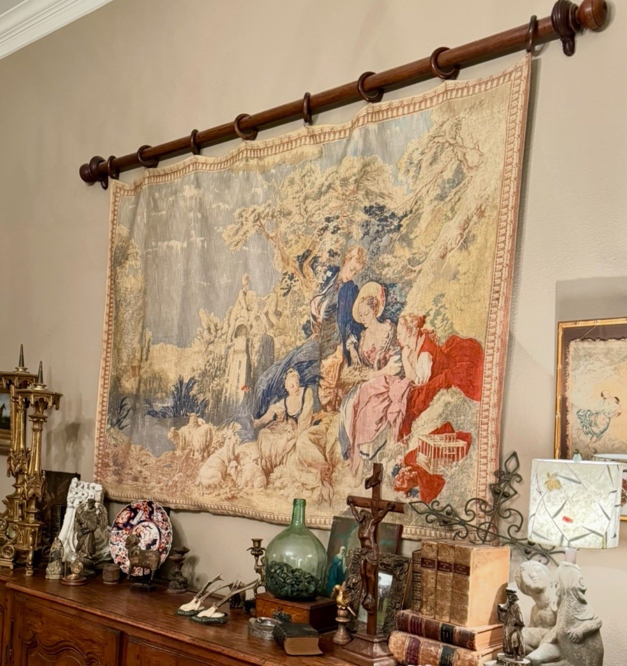 Antique 19th Century Large English Tapestry from Early 1800’s Pastoral Scene OLD