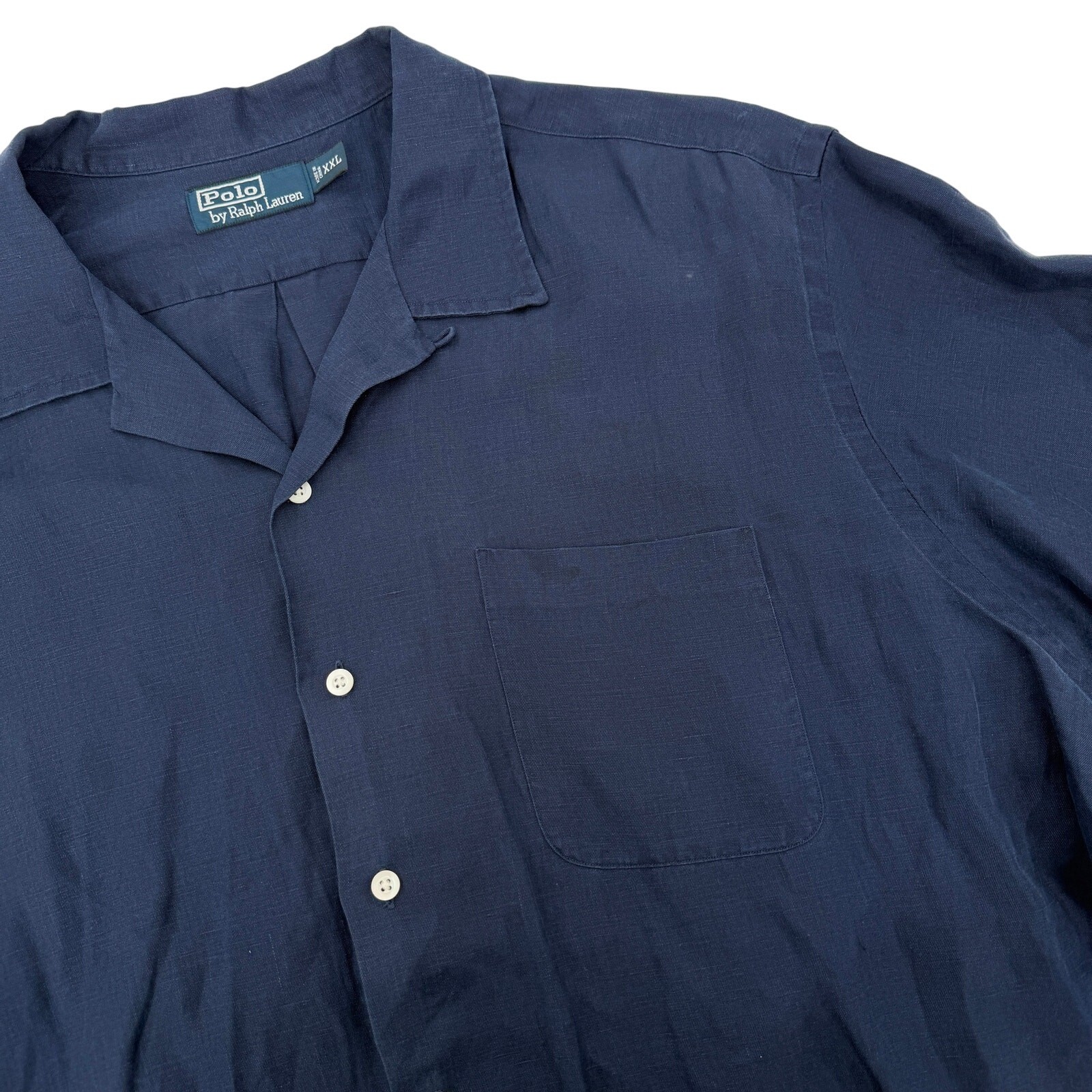 Polo Ralph Lauren Loop Collar Camp Shirt Men XXL Blue Linen Silk Blend Designer