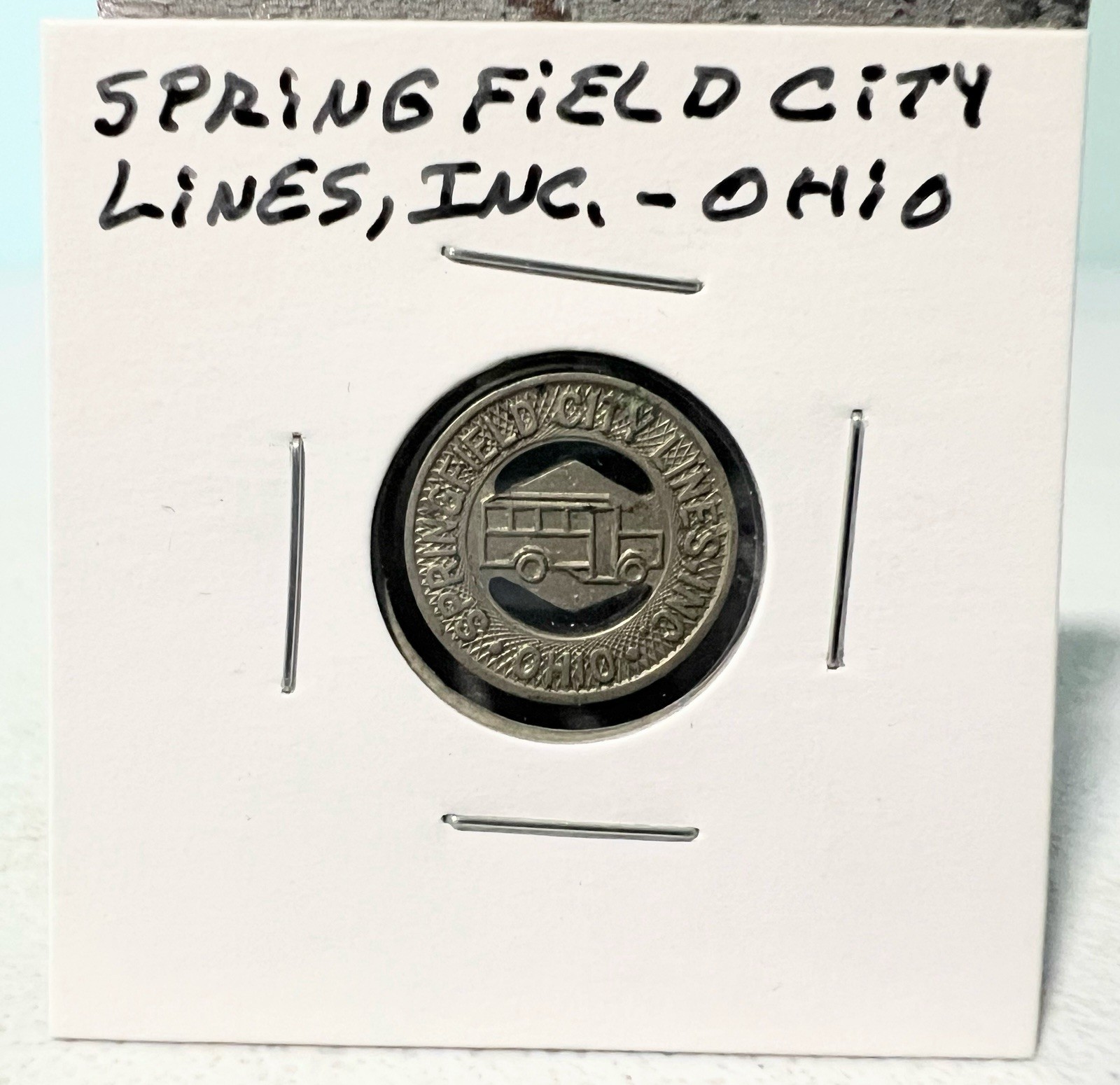 Springfield City Lines Ohio Zinc "G/F One Fare" Transit Token Bus c1943 16mm