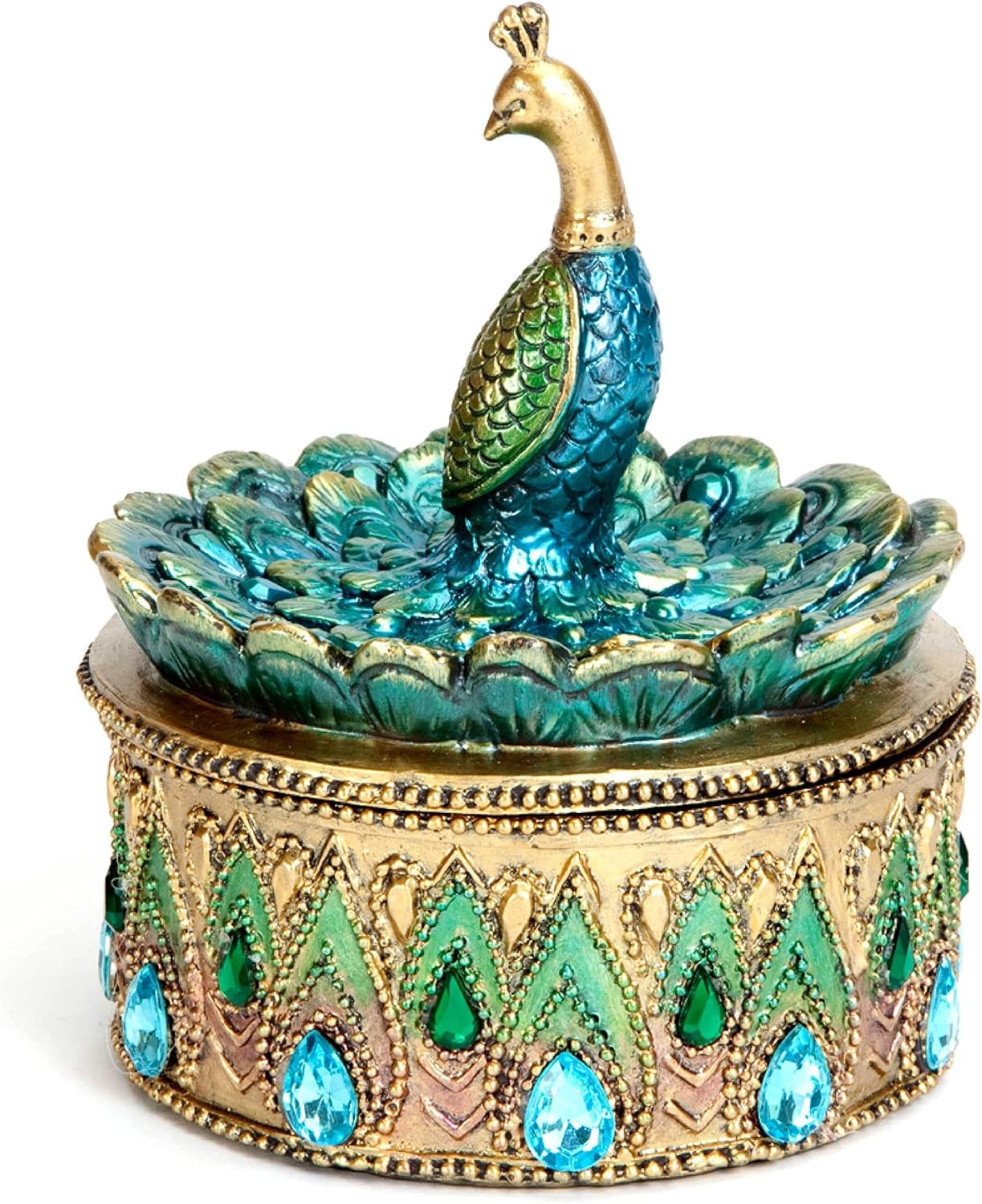 Bits and Pieces Peacock Jewelry Box for Women Small Keepsake Box with Peacock Fi