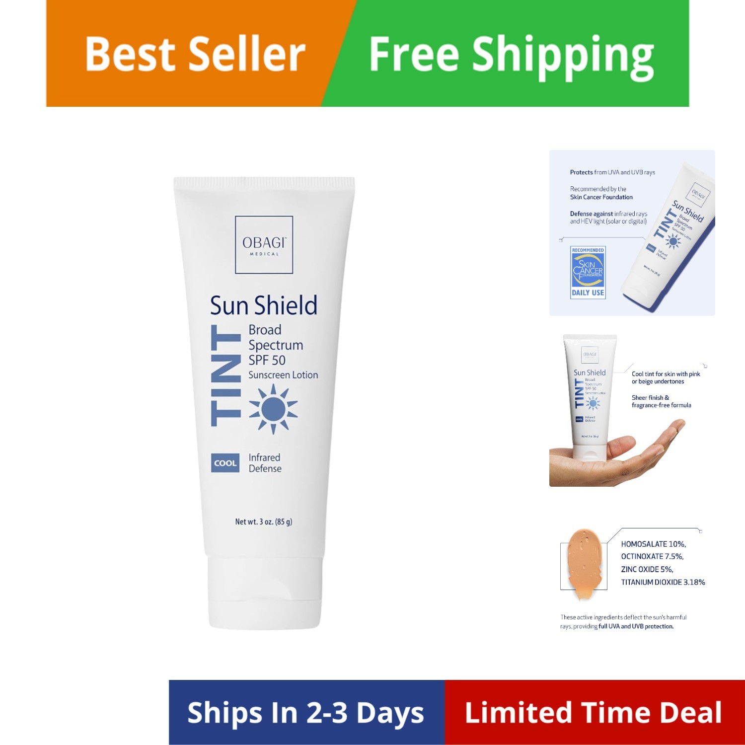 Obagi Sun Shield Tinted Sunscreen – Broad Spectrum SPF 50 Protection from the...