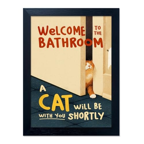 Funny Bathroom Wall Art Welcome to the Bathroom 10"L x 8"W Cat 3 Framed