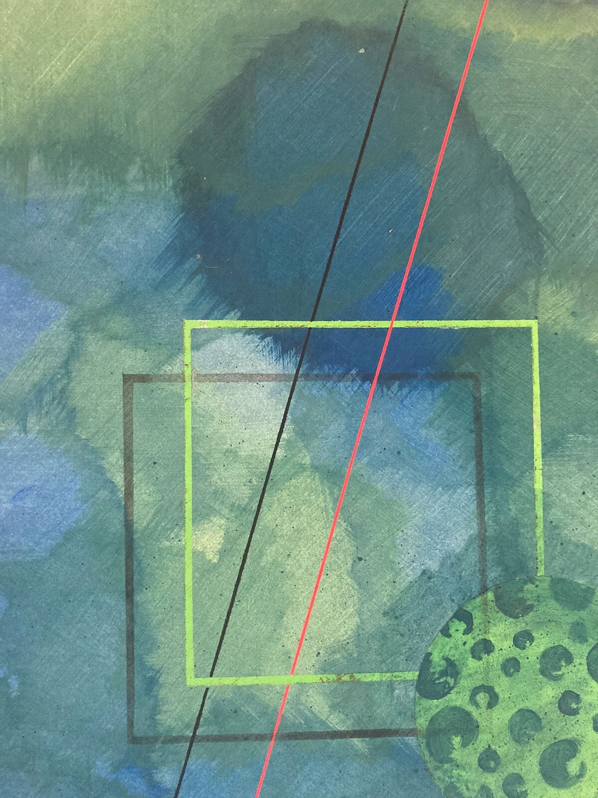 Peinture Gouache Dessin Abstrait Abstraction Géométrique signé Sofie 1990 Art