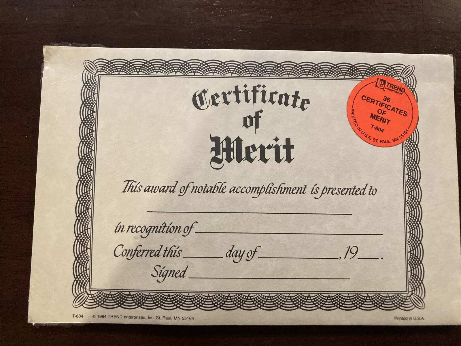Certificates Of Merits 1984 Trend 36 Total