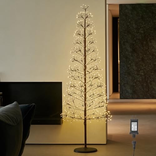  Lighted Brown Starburst Tree with 720L Warm White Fairy Lights 6FT, Twig 6ft