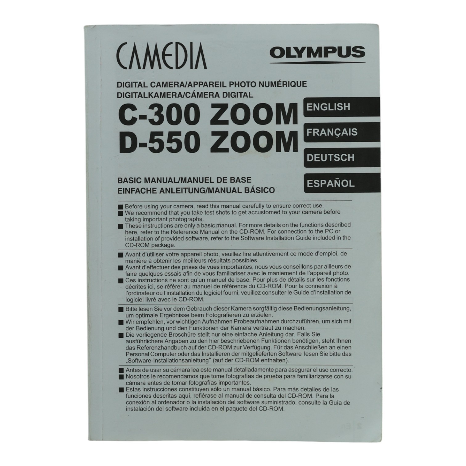 Bedienungsanleitung Olympus Camedia C300 Zoom D550 Zoom Instructions