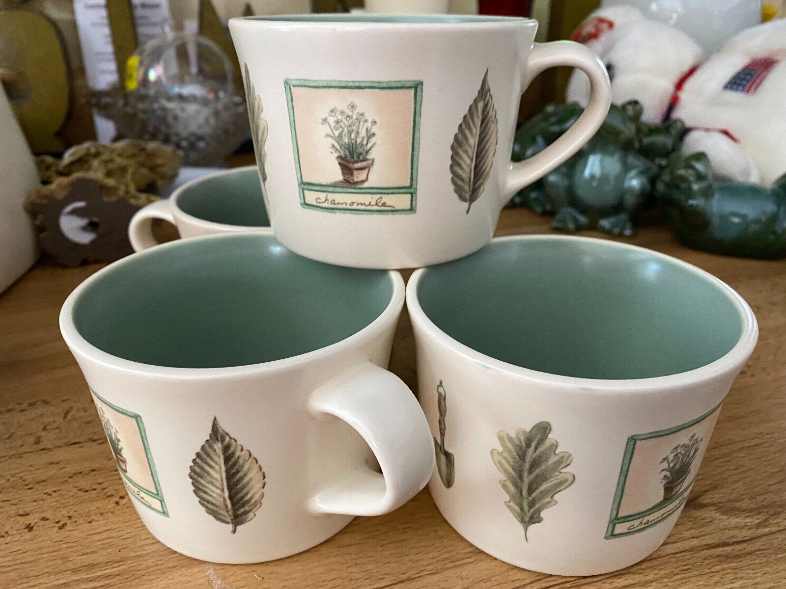 4 Pfaltzgraff NATUREWOOD Tea Coffee Cups Garden Green 