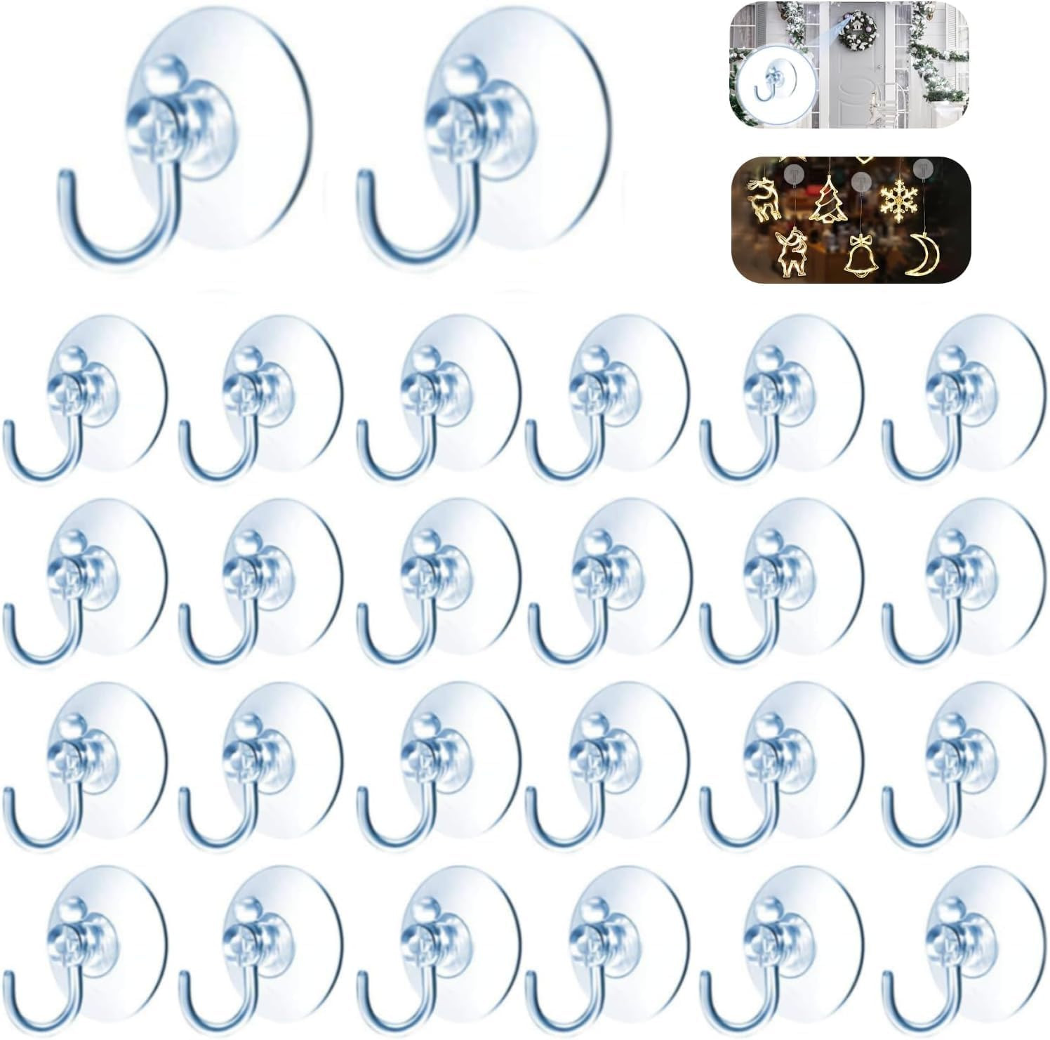20Pcs Small Suction Cups with Hooks - 1.2 inch Clear Plastic Sucker Hooks for Gl