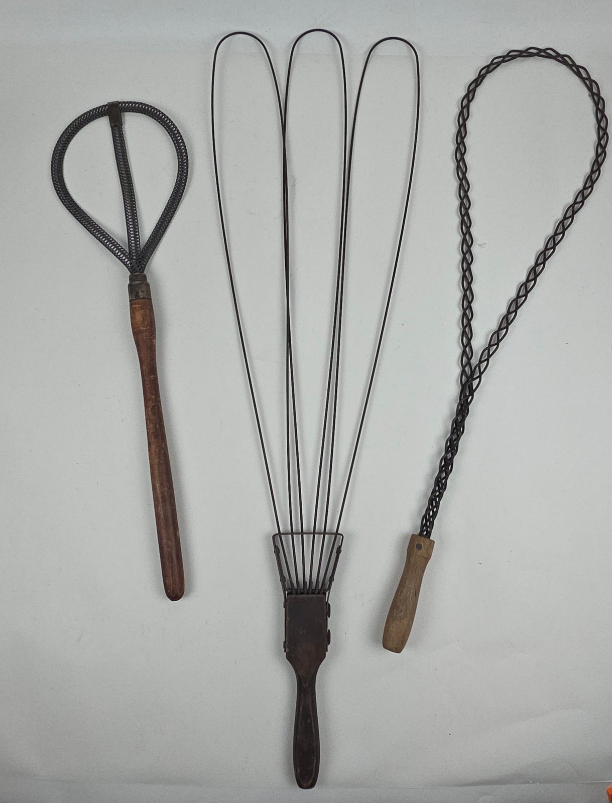 Antique Primitave Braided Wire Rug Beaters Herkules Farmhouse Lot of 3