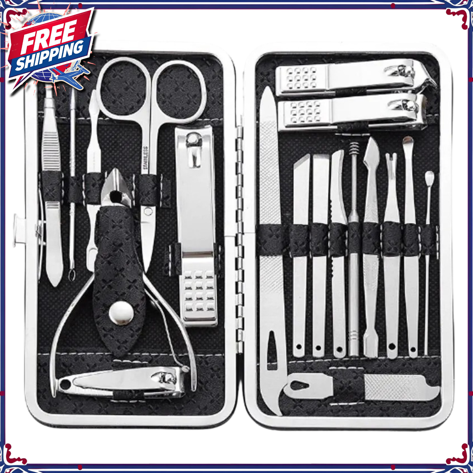12PCS Nail Clippers Set Stainless Manicure Pedicure Kit Cuticle Grooming Case