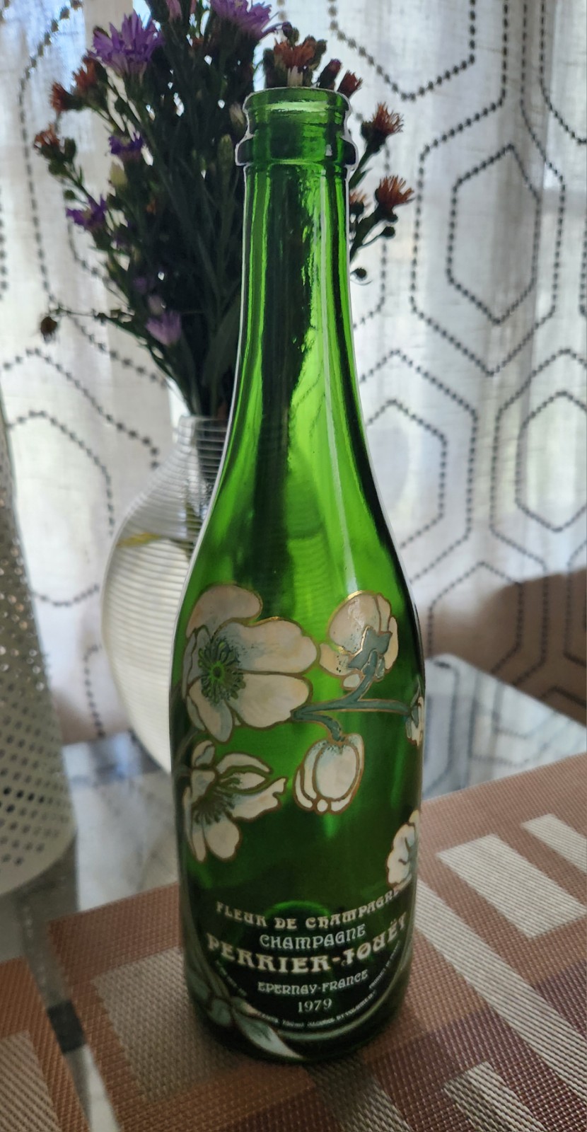 Vintage 1979 Perrier Jouet Fleur de Champagne Hand Painted Floral Empty Bottle 