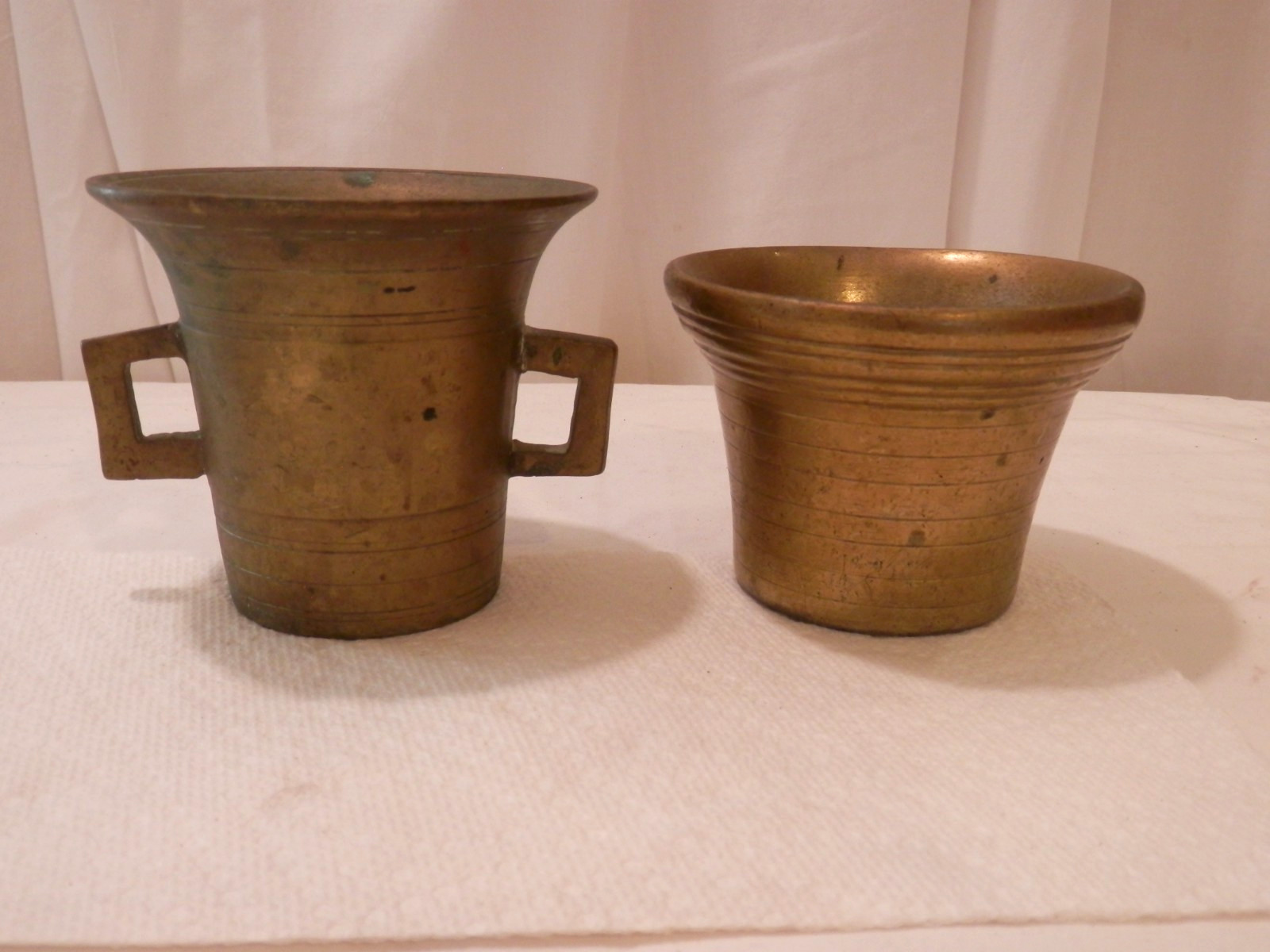 2 Brass Pharmacy Style Mortars / Bowls / Vessels - Vintage Brass Cups