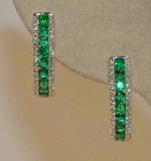 2.50 Ct Round Cut Lab Created Emerald Huggie Hoop Earrings 14K White Gold Plated