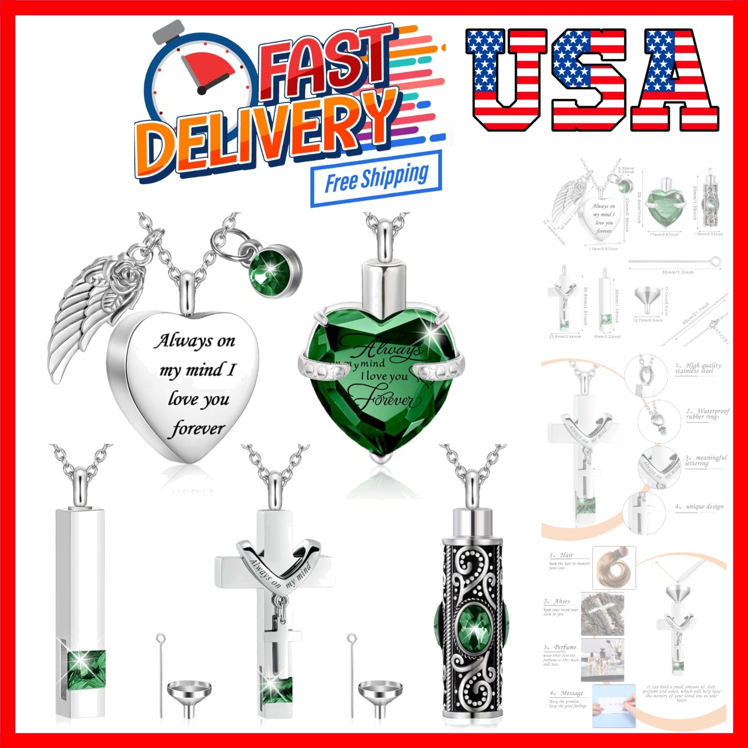 5 Pcs Urn Necklace for Ashes Cremation Keepsake Necklace for Ashes of Loved H...