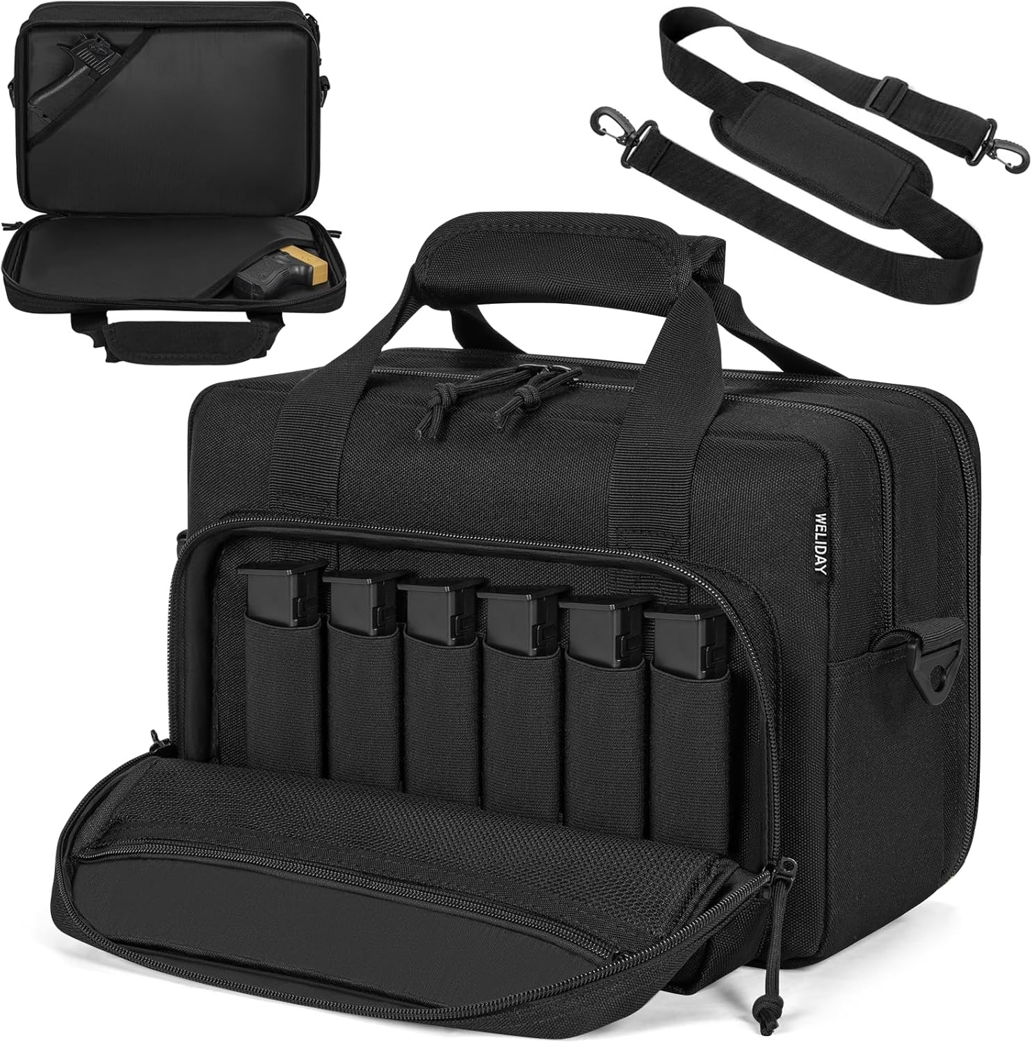 Tactical Gun Range Bag, Pistol Carrying Bag for 2 Handguns and Ammo, Firearm Sho