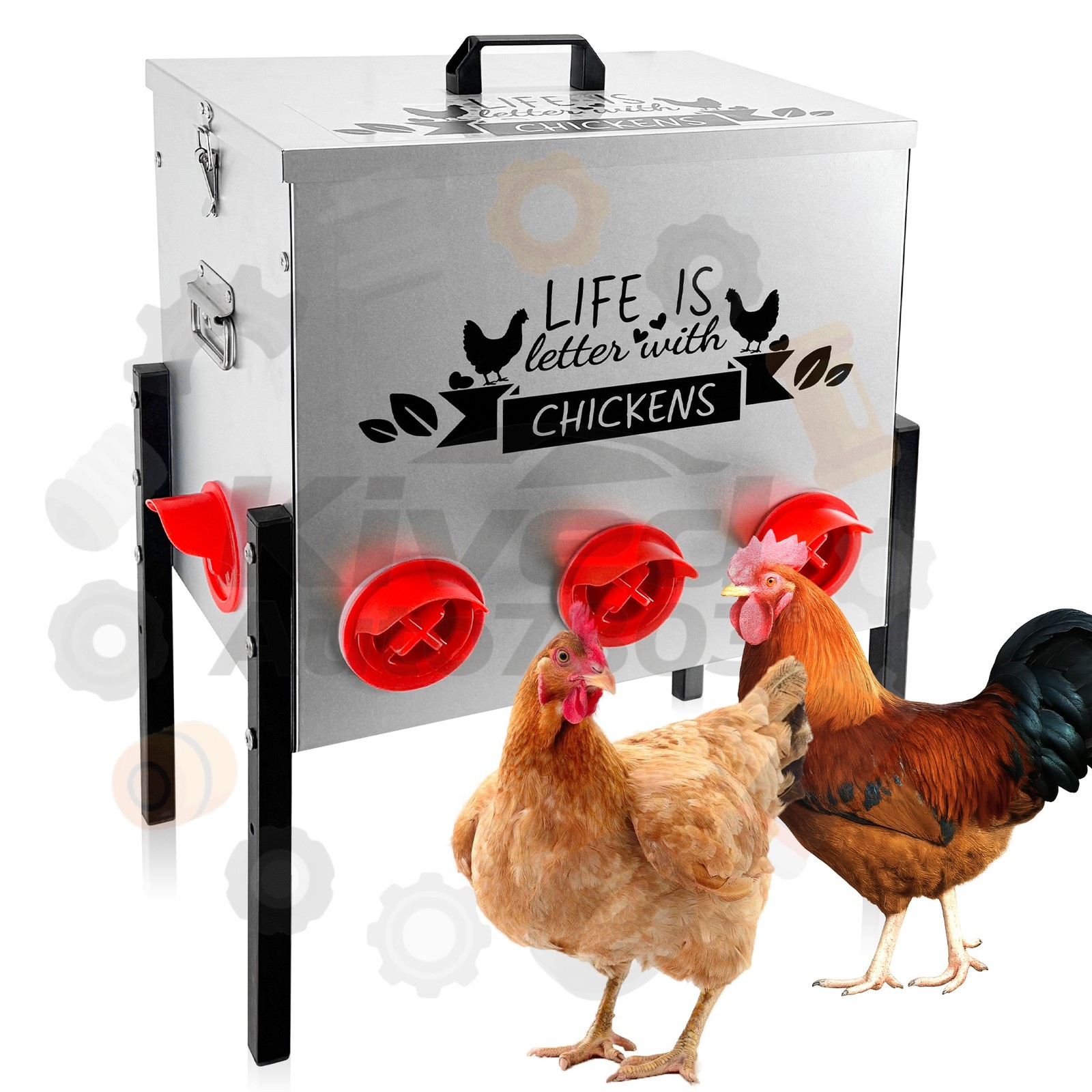 Extra-Large Chicken Feeder 50 lb 8 No-Waste Ports Galvanized Metal Poultry