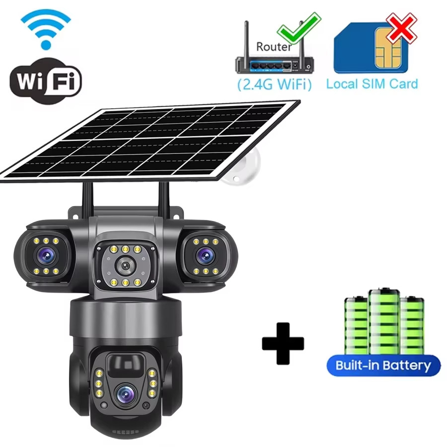PRO 3 Lens Wifi Solar Camera HD 15MP 360 Outdoor Waterproof CCTV Night Vision Tw