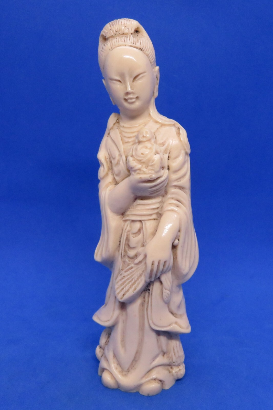 Chinese cream coloured resin vintage Art Deco oriental antique woman with Buddah