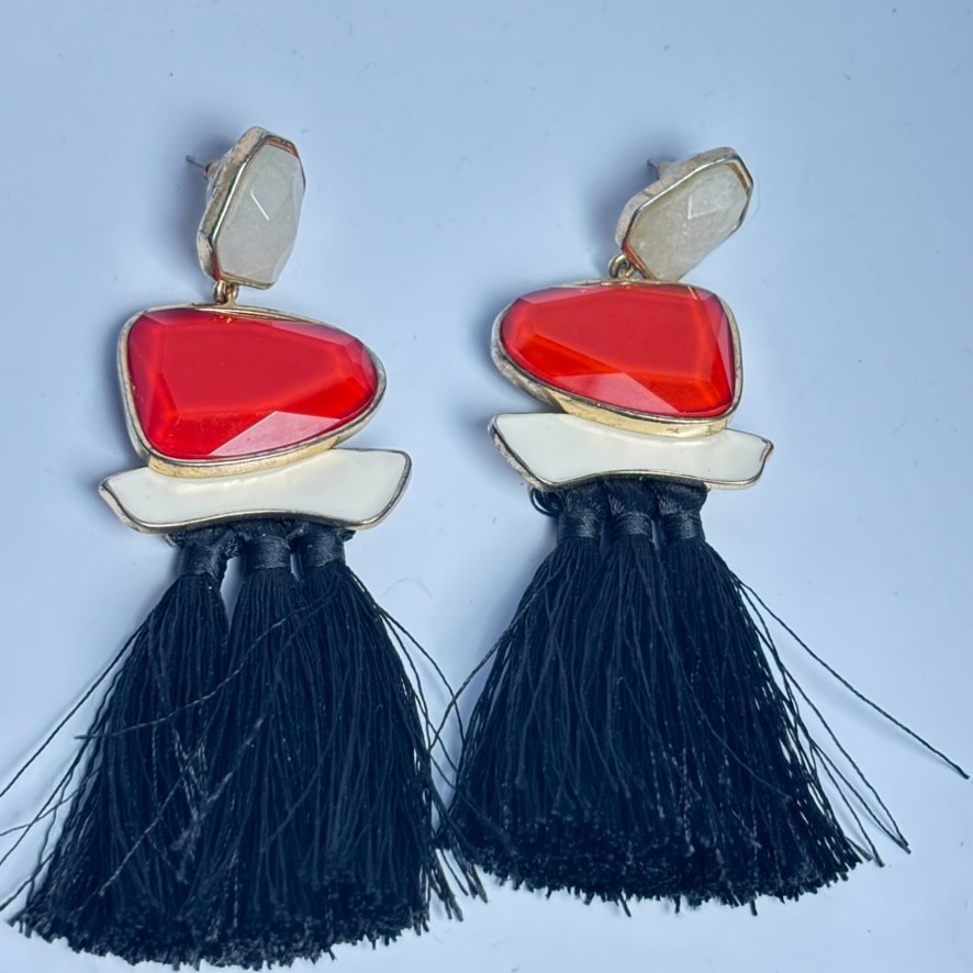 Earrings Gold Tone Fringe Huge Abstract Artsy Pieces