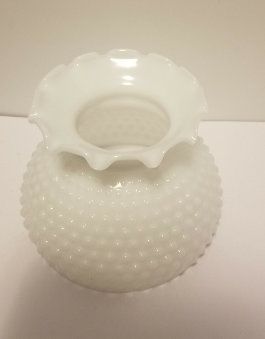 Vintage White Milk Glass Hobnail Ruffle Top Lamp Shade