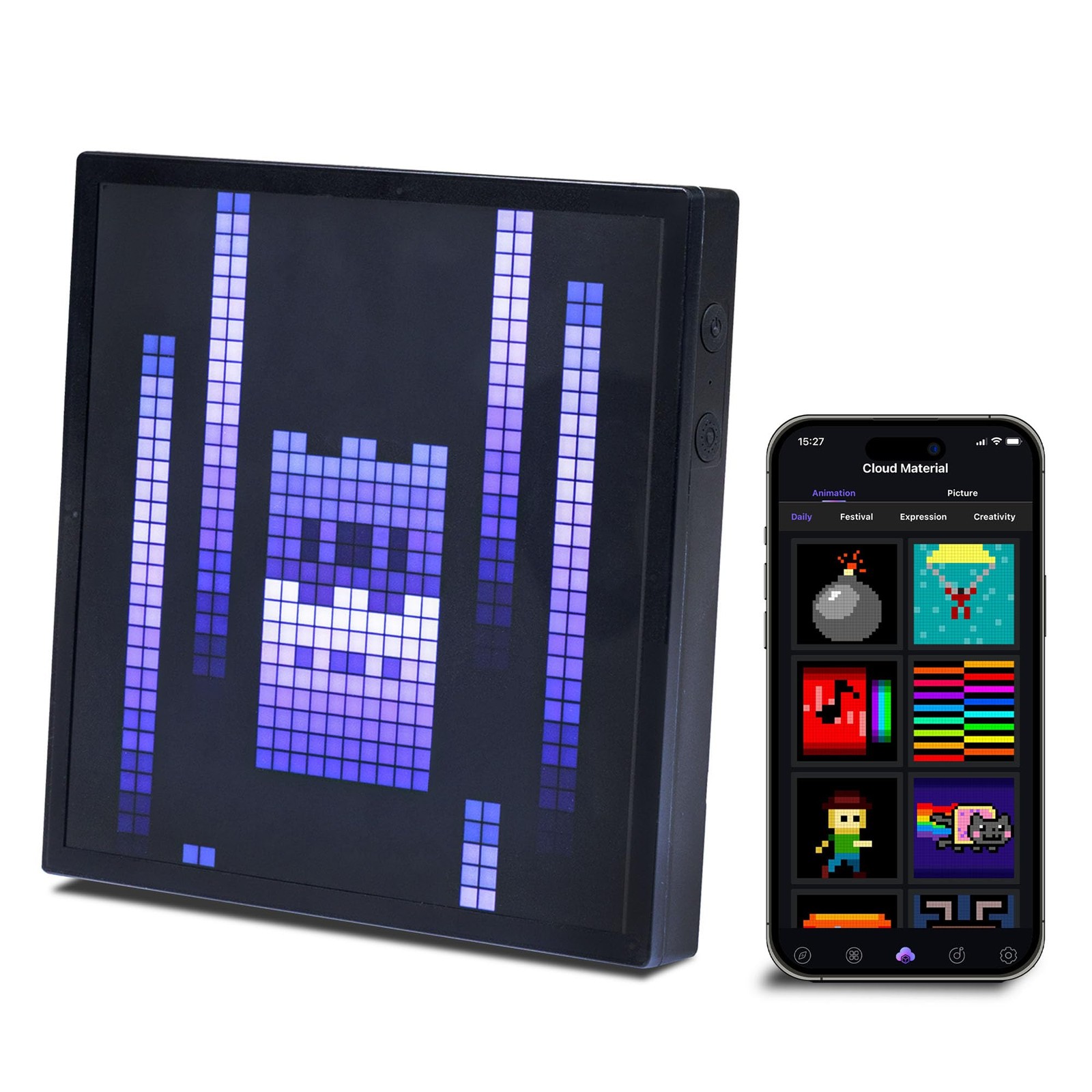 Tech Solutions Smart Bluetooth Pixel Frame – 32x32 Programmable RGB LED Displ...