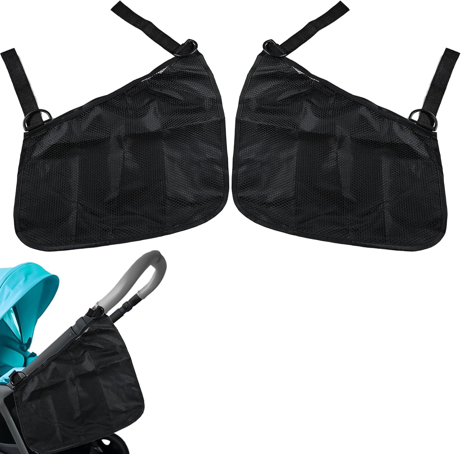 2 Pack Universal Side Sling Stroller Organizer with Mesh Cargo Net,Adjustable an