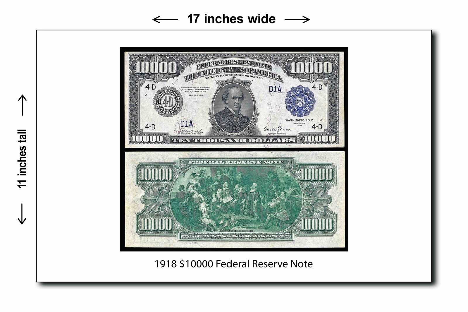 1918 $10,000 Federal Reserve Note - 11x17 Poster